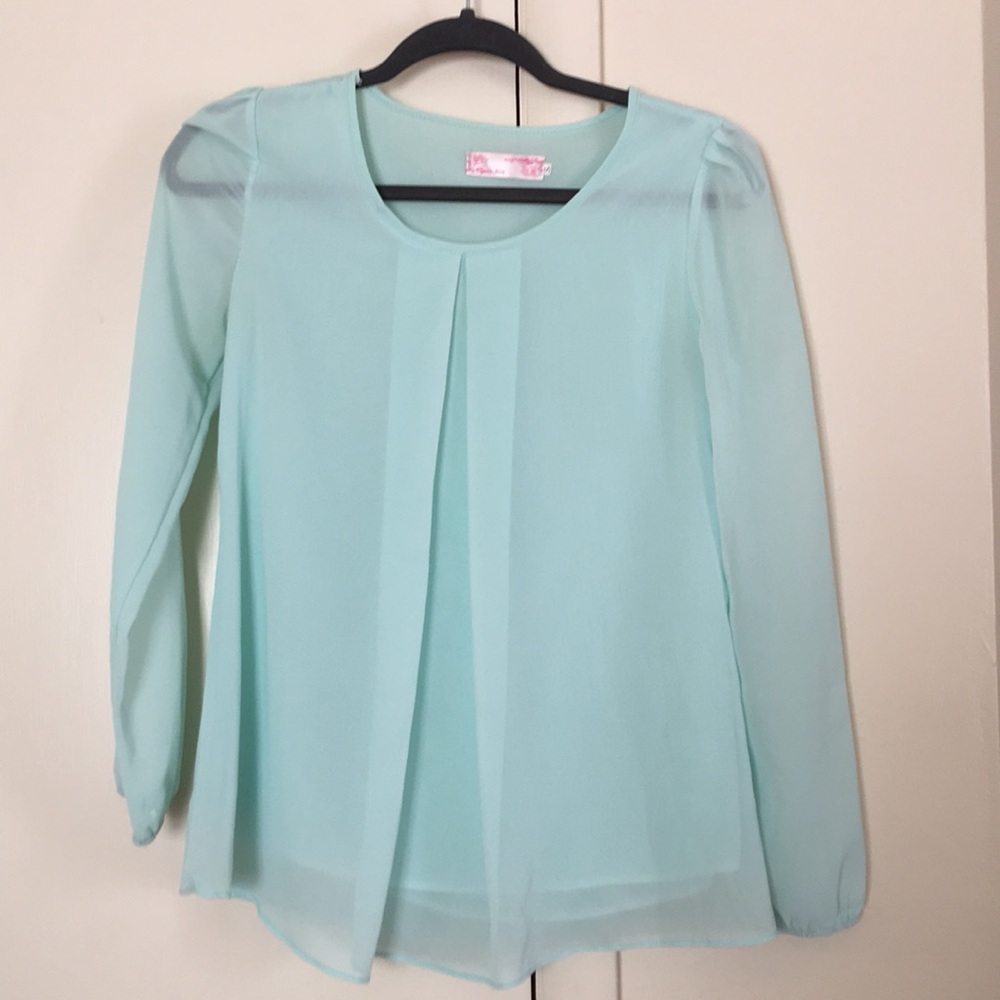 Mint green sheer blouse